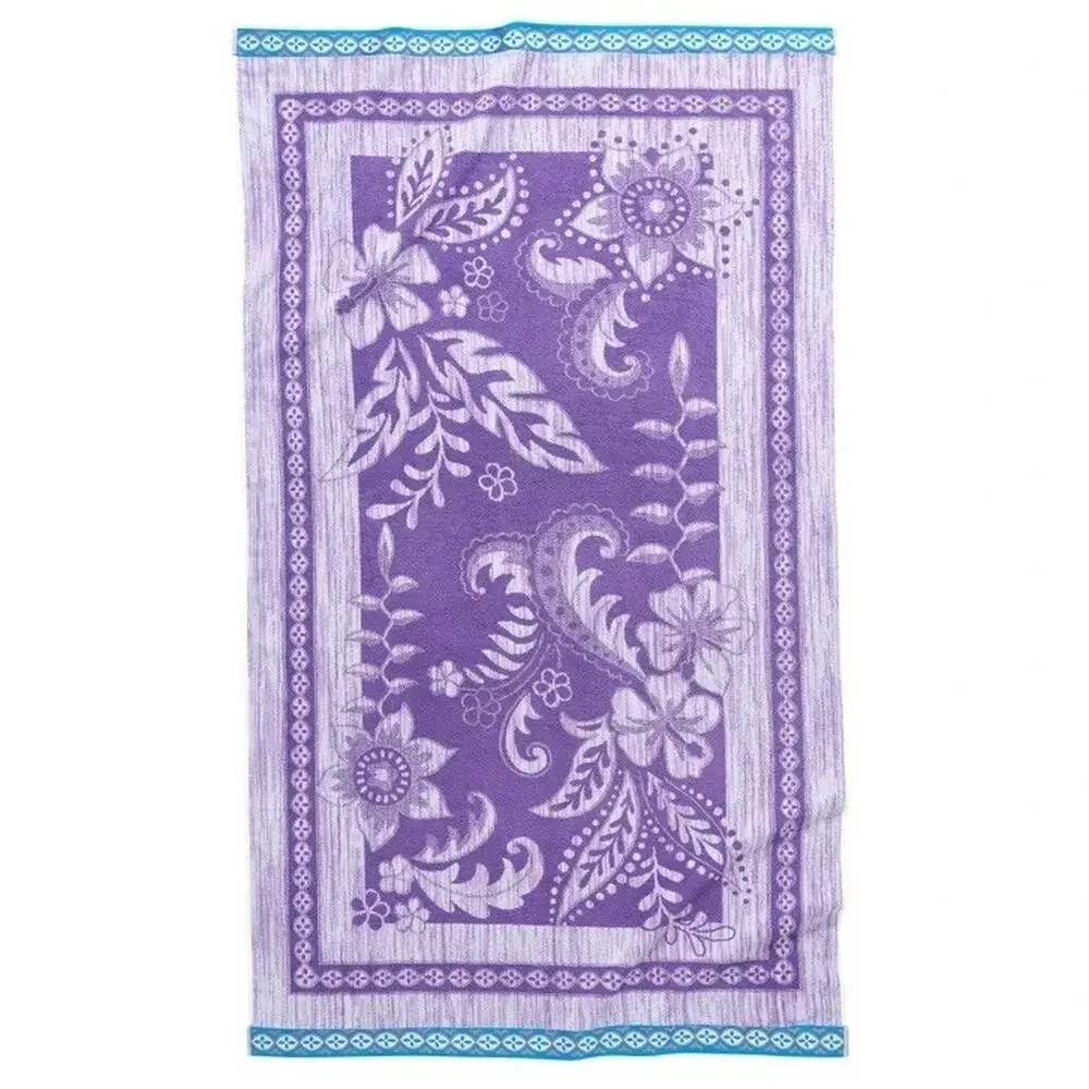 2 Pack Beach Towels 40x72 Purple Jungle Jacquard 100% Cotton Oversized NEW